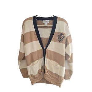 Vtg Michelle Stuart Crest Striped Dark‎ Academia Cardigan Sweater Womans Large